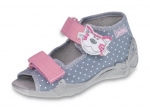 01-242P055 PAPI szaro różowe z kotkiem sandałki kapcie buciki obuwie wcz.dziecięce buty Befado Papi  18-25 - galeria - foto#1