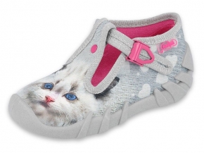 0-110P416 SPEEDY SZARO RÓŻOWE kotek :: kapcie buciki obuwie dziecięce poniemowlęce Befado  18-26