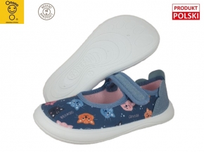 1-143X005 BAREFOOT NIEBIESKIE W KOTKI BALERINKI DZIEWCZĘCE  BEFADO Z PACHNĄCĄ PODESZWĄ I WKŁADKAMI SKÓRZANYMI 25-30
