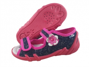 20-33-378PN  CZARNY BROKAT RÓŻ : WKŁADKI PROFILOWANE : sandałki, sandały profilaktyczne  kapcie obuwie dziecięce Renbut  26-30