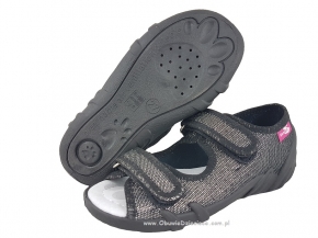 20-33-378PL CZARNY BROKAT : WKŁADKI PROFILOWANE : sandałki, sandały profilaktyczne  kapcie obuwie dziecięce Renbut  26-30