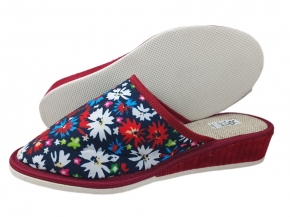 6-PDALza BORDO w kolorowe kwiatki kapcie pantofle papucie lniane  dziewczęce damskie Bisbut