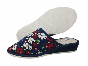 6-PDALza GRANATOWE kolorowe kwiaty kapcie pantofle papucie lniane  dziewczęce damskie Bisbut