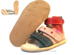 8-1003B czerwono beżowo granatowe buty-sandałki-kapcie profilaktyczne ortopedyczne przedszk. 26-30  AURELKA