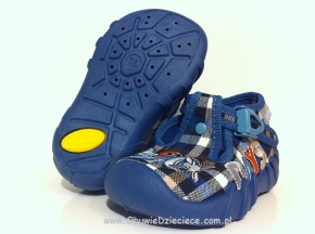 0-110P131 SPEEDY ciemno niebieskie w kratkę kapcie-buciki obuwie dziecięce poniemowlęce Befado