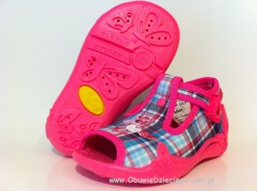01-213P057 PAPI różowo granatowa kratka kapcie-buciki-sandałki obuwie wcz.dziecięce  Befado  20-25