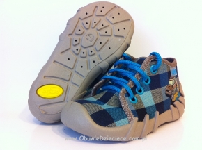03-130P030 SPEEDY c.niebieskie w kratkę autko kapcie-buciki obuwie buty dla dziecka wcz.dziecięce  Befado