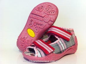 01-242P008 PAPI różowo szare w kratkę kapcie-buciki wcz.dziecięce sandałki obuwie dziecięce Befado Papi