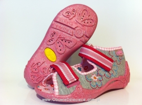 01-242P011 PAPI szaro różowe kapcie-buciki wcz.dziecięce sandałki obuwie dziecięce Befado Papi