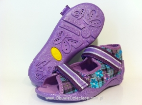 01-242P013 PAPI fioletowe w kratkę kapcie buciki wcz.dziecięce sandałki obuwie dziecięce Befado Papi