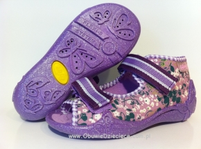 01-242P021 PAPI fioletowe w kwiatki kapcie buciki wcz.dziecięce sandałki obuwie dziecięce Befado Papi