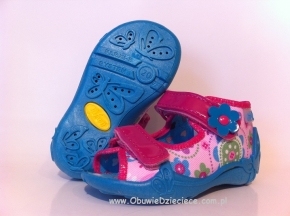 01-242P030 PAPI różowo seledynowe w kwiatki sandałki kapcie buciki obuwie wcz.dziecięce buty Befado Papi  18-25
