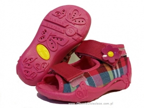 01-242P035 PAPI różowe w kratę sandałki kapcie buciki obuwie wcz.dziecięce buty Befado Papi  18-25