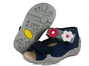 01-242P053 PAPI granatowo srebrne z kwiatkami sandałki kapcie buciki obuwie wcz.dziecięce buty Befado Papi  18-25