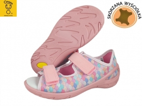 20-063X033 SUNNY KOLOROWE ŁUSKI sandałki : WKŁADKI SKÓRZANE  : sandały profilaktyczne  - kapcie obuwie dziecięce Befado  26-30