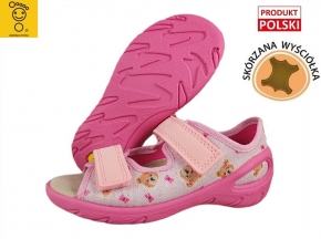 20-063X032 SUNNY RÓŻ MISIE sandałki : WKŁADKI SKÓRZANE  : sandały profilaktyczne  - kapcie obuwie dziecięce Befado  26-30
