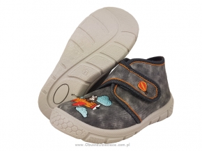 0-112 529P011 FLEXI szare z koparką kapcie buciki obuwie dziecięce na rzep poniemowlęce Befado  18-26