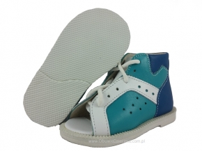 8-BP38MA/A KUBA turkusowo biało ciemno niebieskie kapcie sandałki obuwie profilaktyczne przedszk. 24-26 buty Postęp