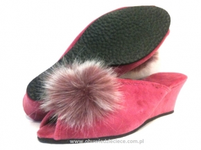 61-Puszek-RŻ różowe eleganckie kapcie pantofle papucie dziewczęce damskie z puszkiem BISBUT  35-40