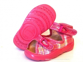 01-6RACZrż różowe w kratkę sandałki kapcie-buciki wcz.dziecięce+wkładki  Raweks