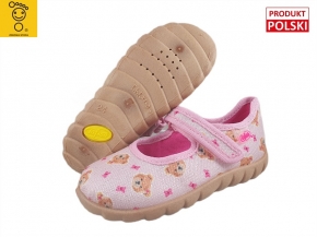0-460P018 FLEXI RÓŻOWE Z BROKATEM MISIE kapcie czółenka buciki obuwie dziecięce na rzep poniemowlęce Befado  18-26