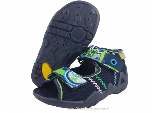 01-250P058 SNAKE GRANATOWO ZIELONE  sandalki kapcie buciki obuwie dziecięce wcz.dziecięce buty Befado Snake
