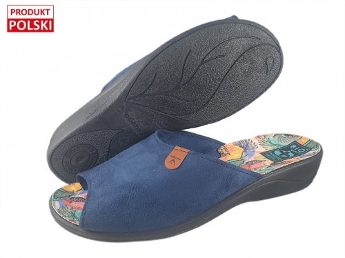 61-29591 ADANEX BIO SILVIA GRANATOWE laczki kapcie klapki profilaktyczne na koturnie  damskie z odkrytymi palcami Adanex Anatomic PU SOLE 37-42