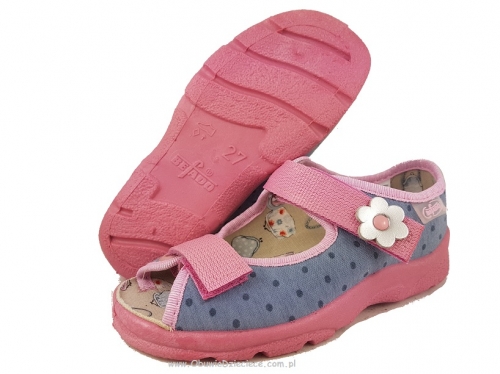 20-969X093 MAX JUNIOR różowo szare w kropki sandałki kapcie, obuwie dziecięce profilaktyczne Befado 25-30