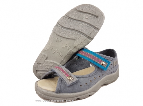 20-969X096  MAX JUNIOR szare z perforacją i WKŁADKĄ skórzaną  sandałki kapcie, obuwie dziecięce profilaktyczne  Befado 25-33