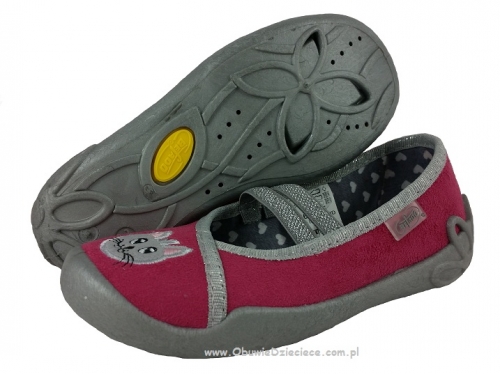 1-116X175 BLANCA  różowo szare z kotkiem balerinki czółenka dziewczęce kapcie buciki obuwie dziecięce  Befado  25-30
