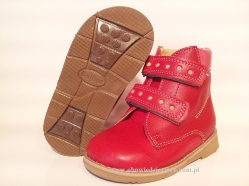 8-B-86ccz c.czerwone buty, trzewiki na rzepy, obuwie dziecięce przedszkolne 23-34  Bajbut