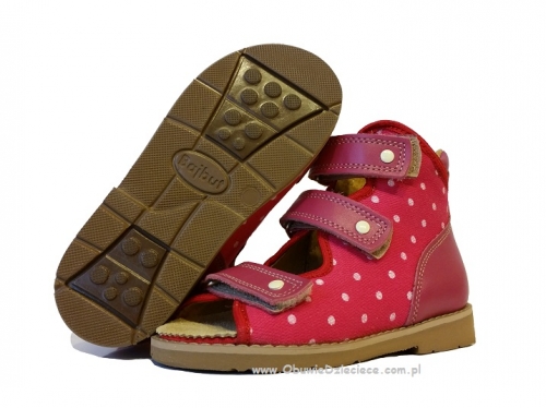 8-B-23rzkr BAJBUT różowe w kropki lniane  buty sandałki trzewiki kapcie ortopedyczne profilaktyczne dziecięce 19-34  Bajbut