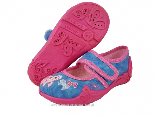 0-508P008 PAPY niebiesko różowe z konikiem kapcie buciki czółenka obuwie dziecięce poniemowlęce Befado  18-26