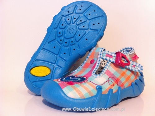 0-110P136 SPEEDY niebiesko różowe serduszko kapcie buciki obuwie dziecięce poniemowlęce Befado 18-25