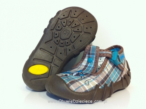0-110P144 SPEEDY brązowe w kratkę kapcie buciki obuwie  dziecięce poniemowlęce Befado  18-26