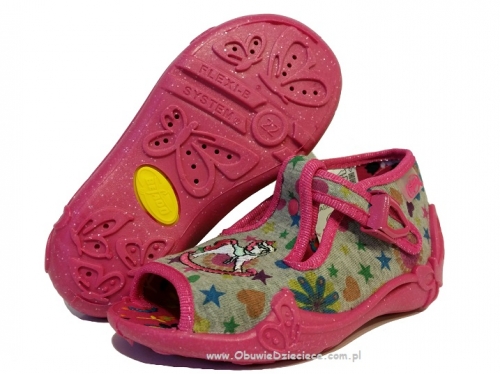 01-213P074 PAPI szaro różowe z konikiem kapcie buciki sandałki obuwie wcz.dziecięce  Befado  18-25