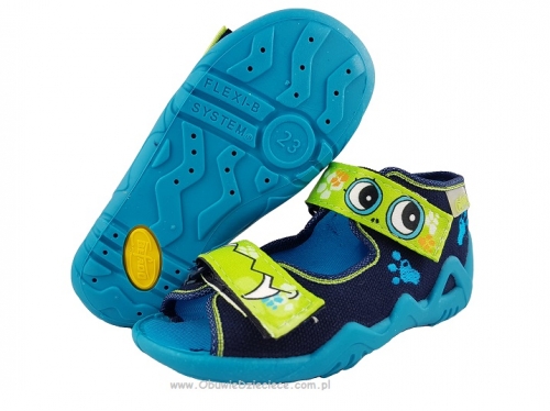 01-250P057 SNAKE niebiesko granatowo zielony potworek sandalki kapcie buciki obuwie dziecięce wcz.dziecięce buty Befado Snake