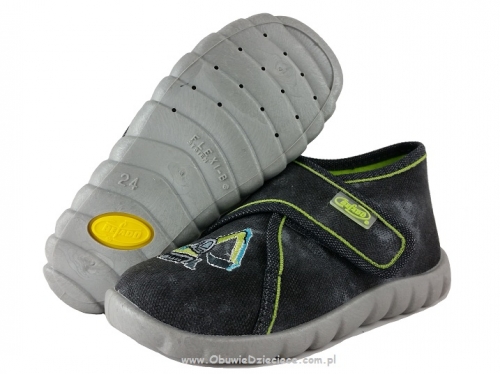 0-112 455P051 FLEXI szaro czarne z koparką kapcie buciki obuwie dziecięce na rzep poniemowlęce Befado  18-26