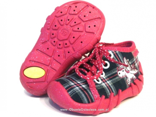03-130P032 SPEEDY  różowo czarne w kratkę kapcie-buciki obuwie buty dla dziecka wcz.dziecięce  Befado  18-23