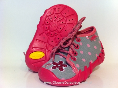 03-130P034 SPEEDY szaro różowe w kropki kapcie-buciki obuwie buty dla dziecka wcz.dziecięce  Befado  18-23