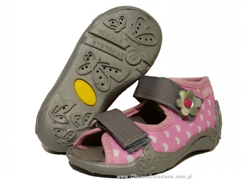 01-242P040 PAPI różowo szare w kropki sandałki kapcie buciki obuwie wcz.dziecięce buty Befado Papi  18-25