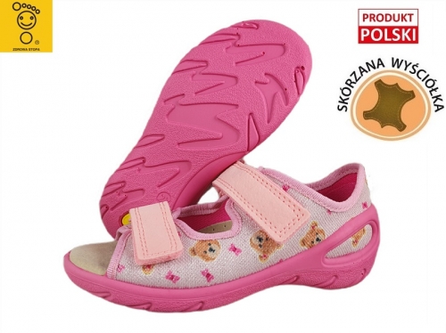 20-063X032 SUNNY RÓŻ MISIE sandałki : WKŁADKI SKÓRZANE  : sandały profilaktyczne  - kapcie obuwie dziecięce Befado  26-30