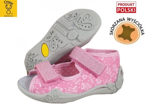 01-342P066 PAPI RÓŻOWE W MISIE :: WKŁADKI SKÓRZANE :: sandałki kapcie buciki obuwie wcz.dziecięce buty Befado Papi  18-25