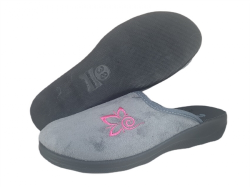 62-CU02D SZARY  z haftem : kapcie-klapki profilaktyczne damskie Inblu Anatomico