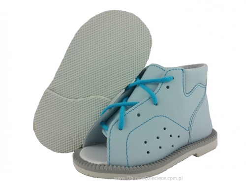 8-BP38MA/A KUBA BŁĘKIT :: miekka skóra kozia :: błękitne kapcie sandałki obuwie profilaktyczne przedszk. 24-26 buty Postęp