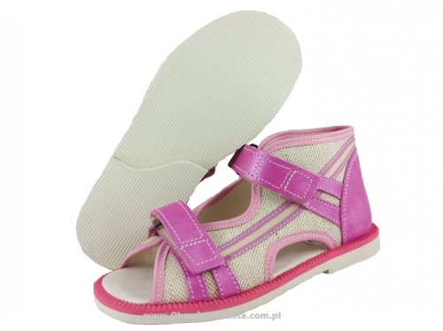 8-BS191/A MAJA ciemno różowoe  lniane ortopedyczne profilaktyczne kapcie sandałki dziecięce przedszk. 22-29 buty Postęp