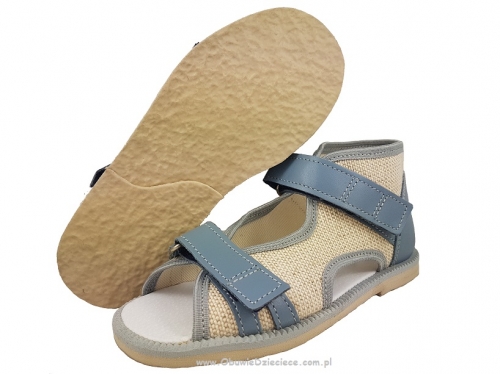 8-BS191/A MAJA popielato lniane licowe ortopedyczne profilaktyczne kapcie sandałki dziecięce przedszk. 22-30 buty Postęp