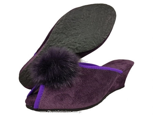 61-Puszek-CFI ciemny fiolet eleganckie kapcie pantofle papucie dziewczęce damskie z puszkiem BISBUT  35-40