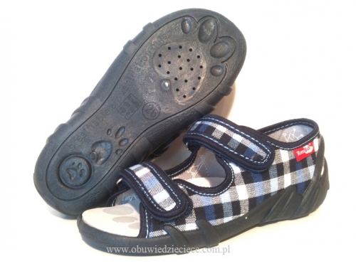 20-33-378 NIEBIESKA KRATKA sandałki - sandały profilaktyczne  - kapcie obuwie dziecięce Renbut  26-30