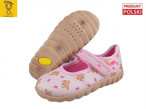 0-460P018 FLEXI RÓŻOWE Z BROKATEM MISIE kapcie czółenka buciki obuwie dziecięce na rzep poniemowlęce Befado  18-26